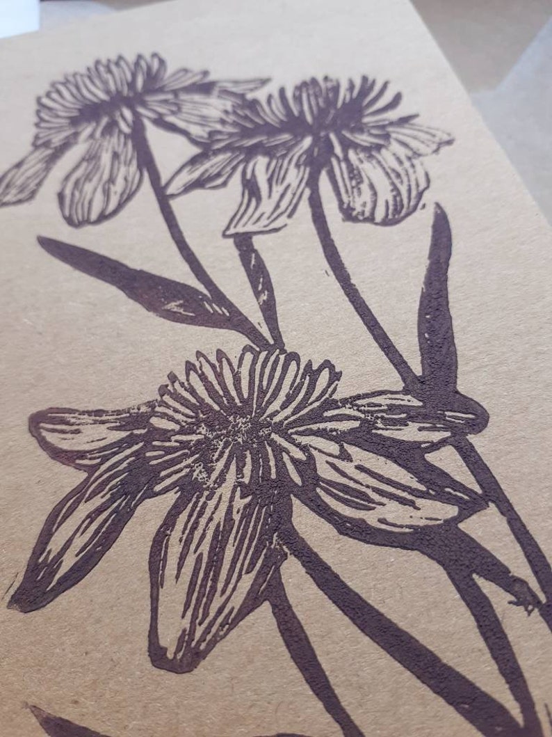 Linocut of flowers A6 card envelope image 4