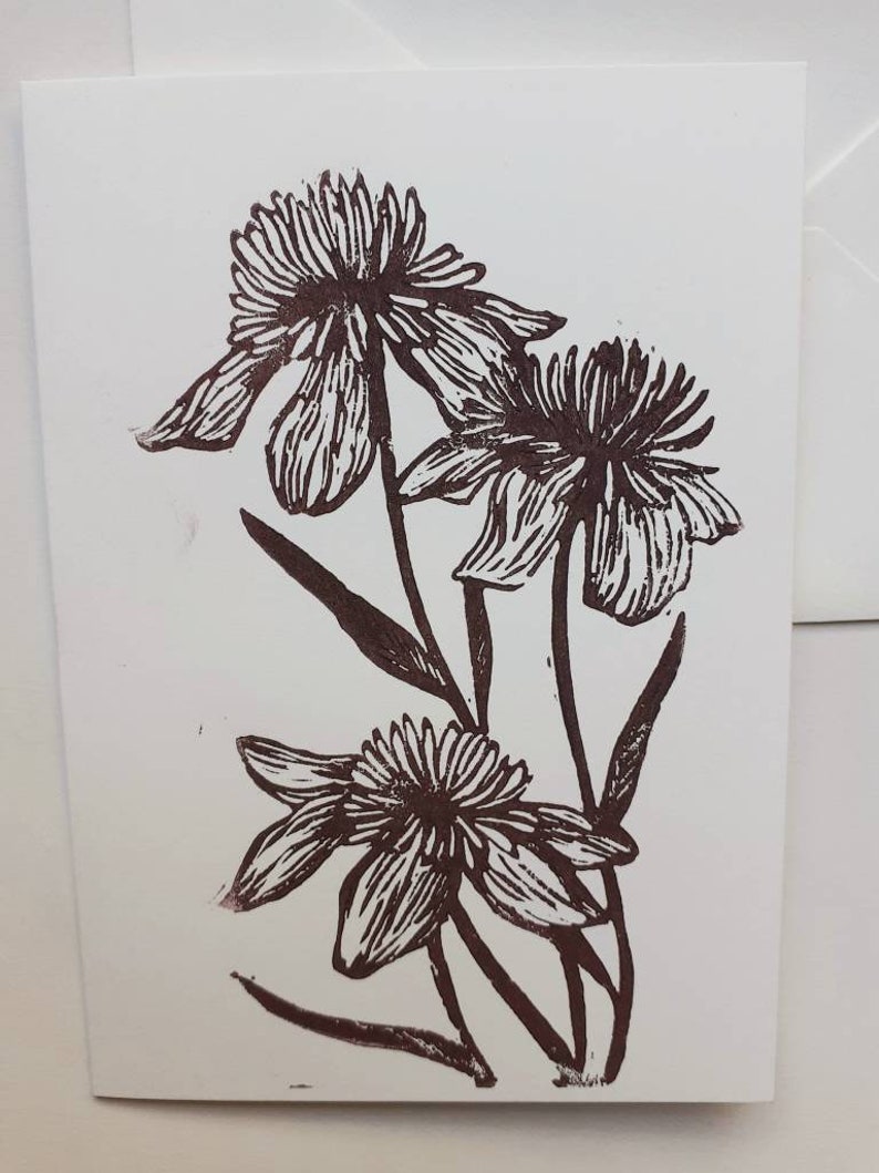 Linocut of flowers A6 card envelope image 6