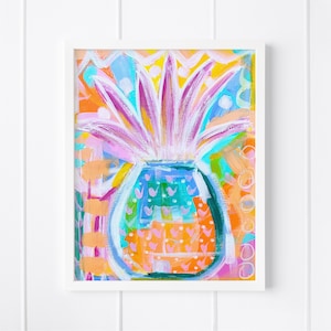 Printable Pineapple Wall Art, Instant Download, Coastal Tropical Artwork, Pineapple Abstract Painting Image #4