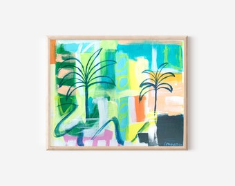 Original Painting of Palm Trees on Art Board Original Artwork Abstract Acrylic Painting Modern Tropical Contemporary Handmade Wall Art