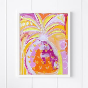 Printable Pineapple Wall Art, Instant Download, Coastal Tropical Artwork, Pineapple Abstract Painting Image 3 image 1