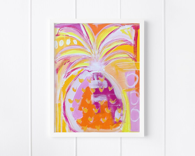 Printable Pineapple Wall Art, Instant Download, Coastal Tropical Artwork, Pineapple Abstract Painting Image 3 image 1