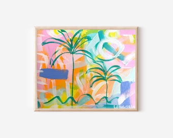 Original Painting of Palm Trees on Art Board Original Artwork Abstract Acrylic Painting Modern Tropical Contemporary Handmade Wall Art