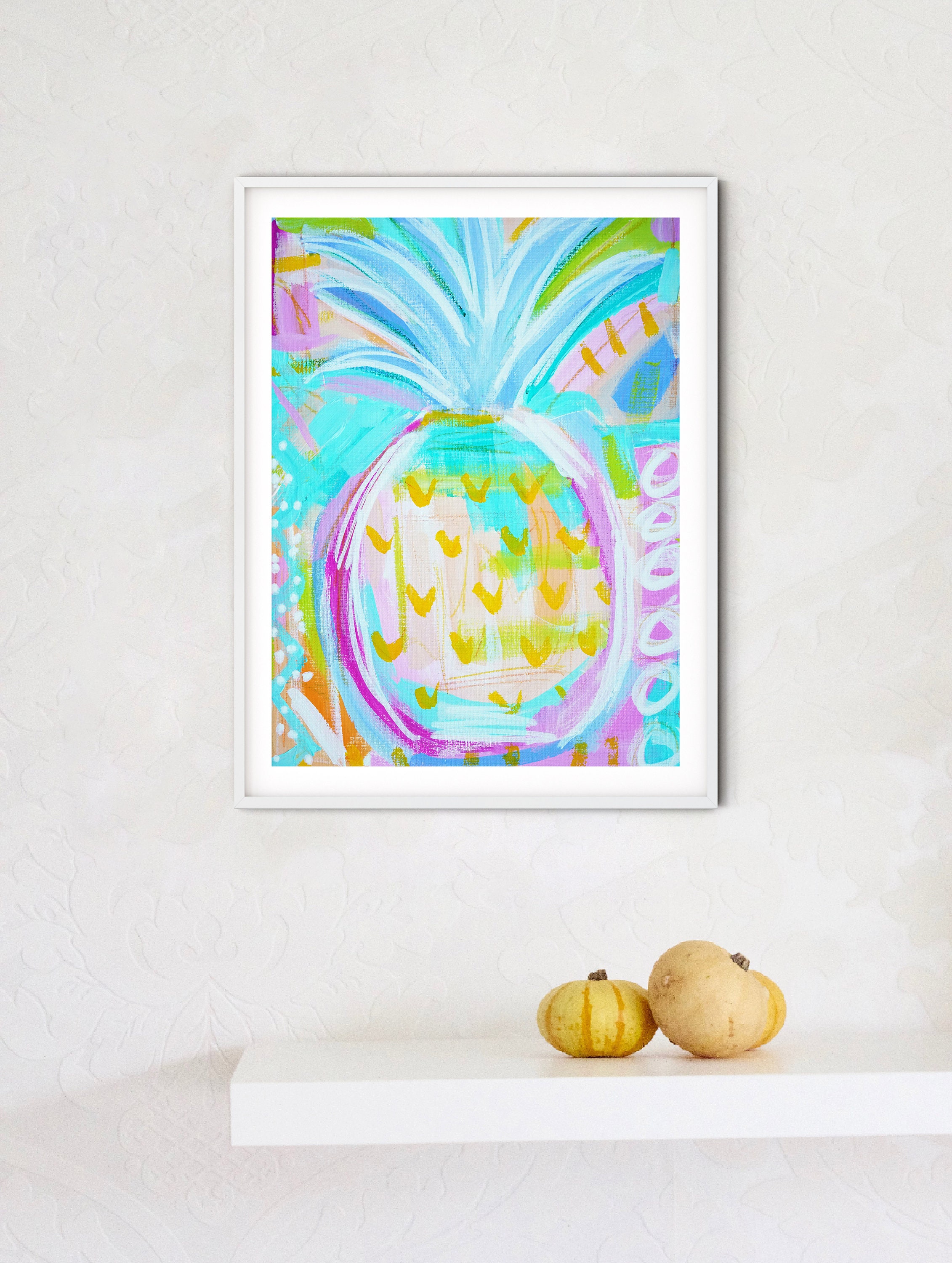 Abstract Printable Pineapple Art, Modern Wall Decor, Digital Download Print, Colorful Painting ...