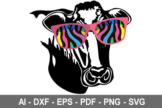 Cow Head Svg Cow With Glasses Vector Cow With Glasses Etsy