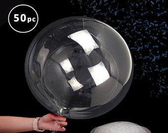 50pc Clear Balloons Bobo Bubble  18 inch-use air or helium, leds, great for crafts, weddings, birthdays,& party decor