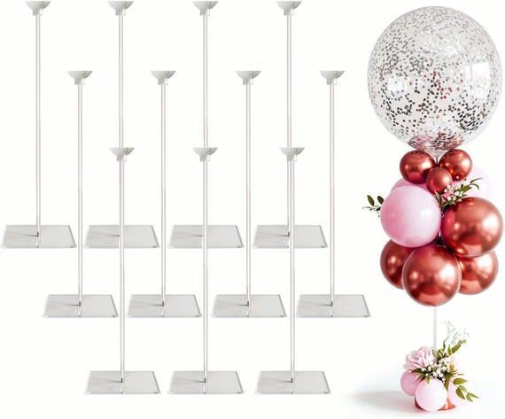 Reusable Acrylic Balloon Stand Kit: Heavy Duty Table Centerpiece (12 Pack 24 inch)