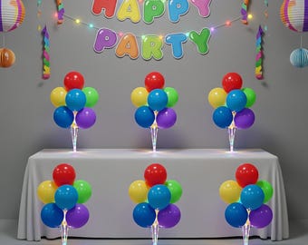 6 Set Balloon Stand Table Centerpieces with LED Balloons Centerpieces  (Rainbow)