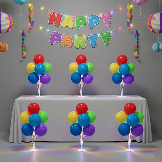 6 Set Balloon Stand Table Centerpieces with LED Balloons Centerpieces  (Rainbow)