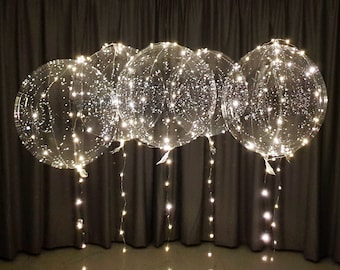 6pc LED Bobo Balloons with batteries, Warm White Wedding Balloons, Party Decorations (6 Pack)