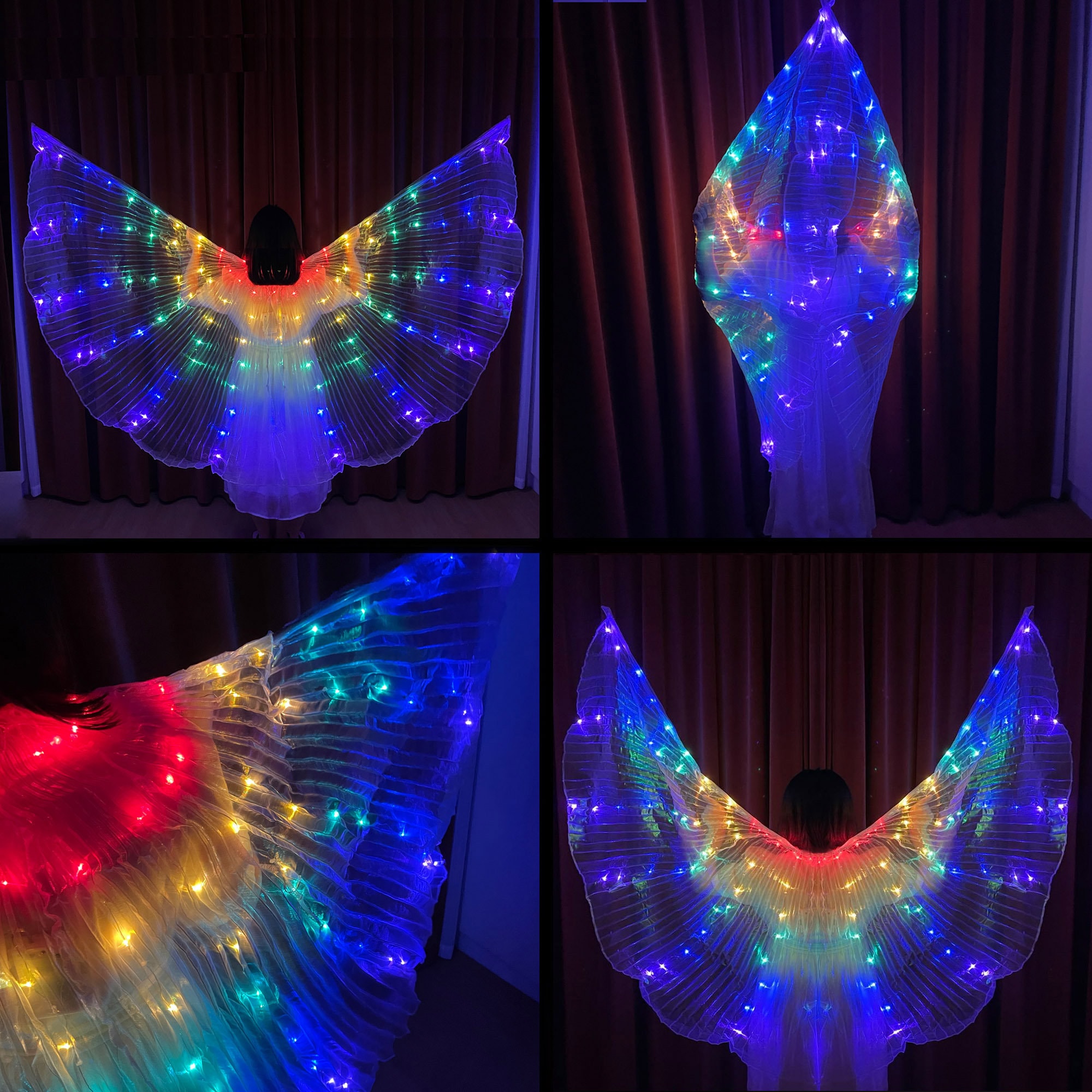Z&X Ala de baile con luz LED – Capa colorida luminosa LED – Accesorios de  disfraz brillante para disfraz de alas de ángel para mujer