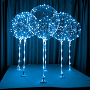 6pc-Blue LED clear balloons for table tops kit no helium required-Light blue themed parties,  blue birthday parties