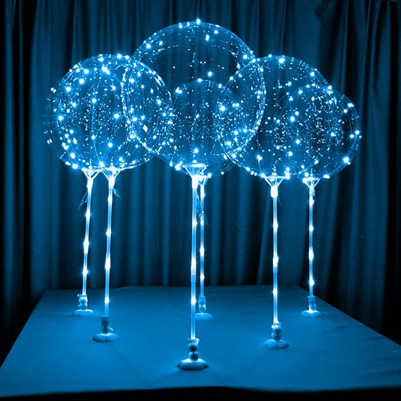 Blue LED Table Balloon Kit: Light-Up Party Decor (6pc)