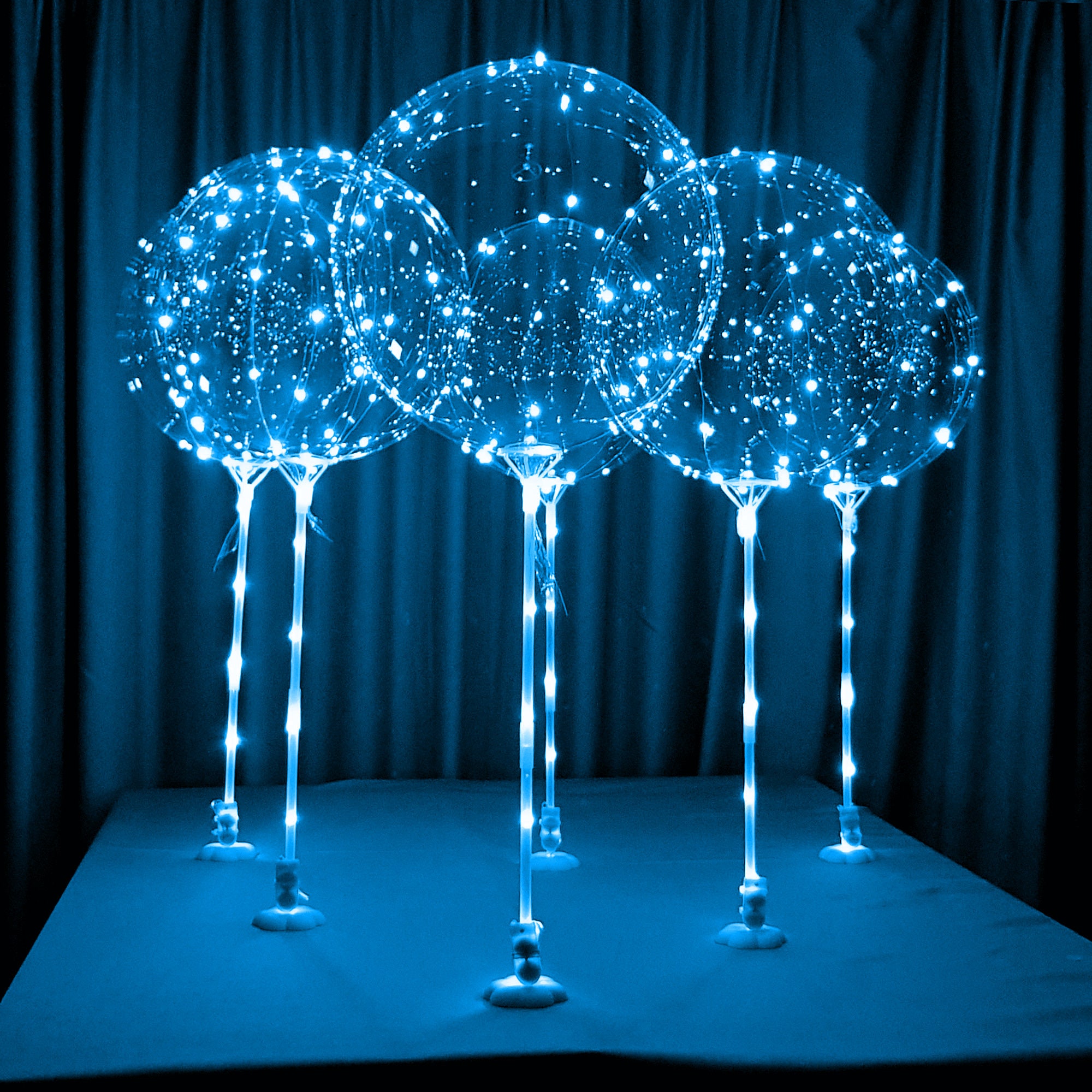 6pc-blue LED Clear Balloons for Table Tops Kit No Helium Required-light  Blue Themed Parties, Blue Birthday Parties 