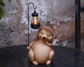 Hedgehog Solar Garden Statue, Resin Animal Figurine with Lantern