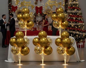 6 Set Balloon Stand Table Centerpieces with LED Lights for Party Decor,(Gold)
