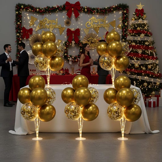 6 Set Balloon Stand Table Centerpieces with LED Lights for Party Decor(Gold)