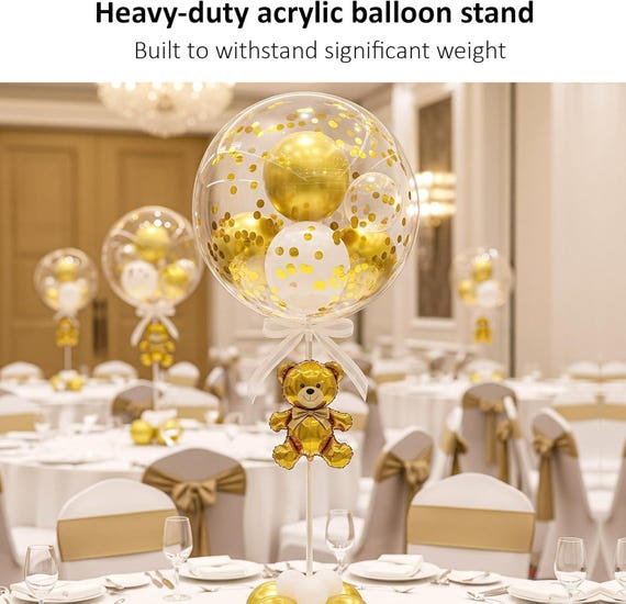 Reusable Acrylic Balloon Stand Kit –  Heavy Duty Tabletop Display with Sticks and Base, Balloon Stands for Centerpieces ( 6 Pack 16 inch)