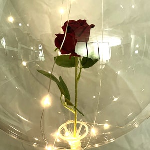 6pc-LED clear balloons with artificial rose for table tops all inclusive kit no helium required-great for wedding parties, bachelorette image 6