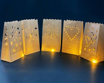 50pc Assorted Tall Luminaria bags with LED lights, perfect for thanksgiving decorations and christmas decorations