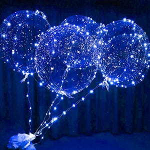12pc Blue Led Balloons 22 Inch With  Batteries Light Up Bobo Balloons, Led Party Balloons, Wedding Balloons, Helium Or Air