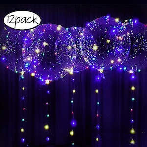 Led balloons multi-color 12pc party balloons with batteries, light up bobo balloons 22 inch transparent bubble  for helium or air