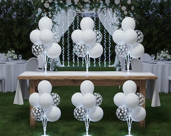 6 Set Balloon Stand Table Centerpieces with LED Lights for Party Decor,(White )