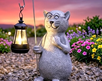 Cat Gift for Grandma Garden Decor with Solar light