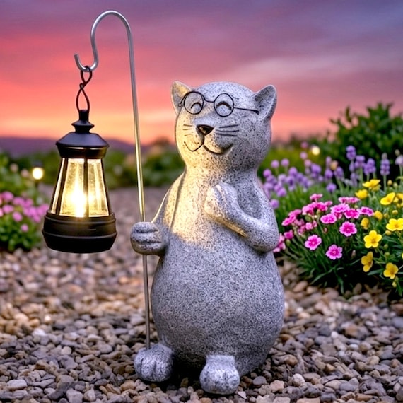 Cat Gift for Grandma Garden Decor with Solar light