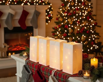 White Plastic Reusable Luminary Bags, Christmas Luminaries for Outdoors, (Not Include Light) (40pcs)