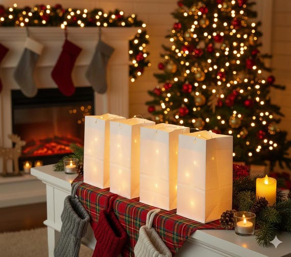 White Plastic Reusable Luminary Bags, Christmas Luminaries for Outdoors, (Not Include Light) (40pcs)