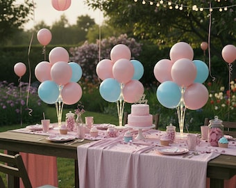 6 Set Balloon Stand Table Centerpieces with LED Lights for Party Decor,(Pink & Blue)