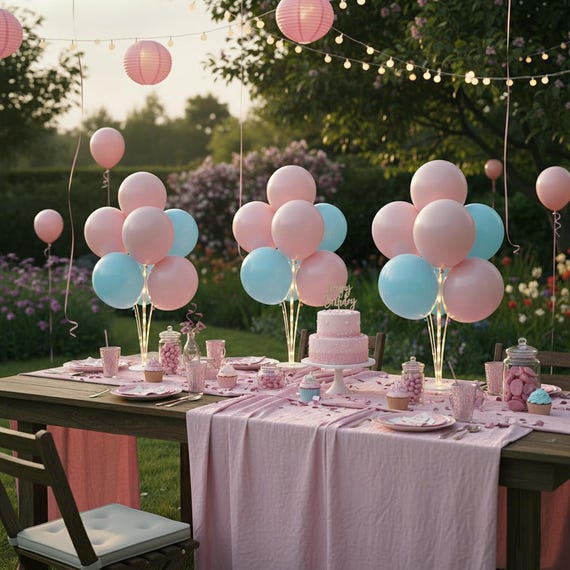6 Set Balloon Stand Table Centerpieces with LED Lights for Party Decor,(Pink & Blue)