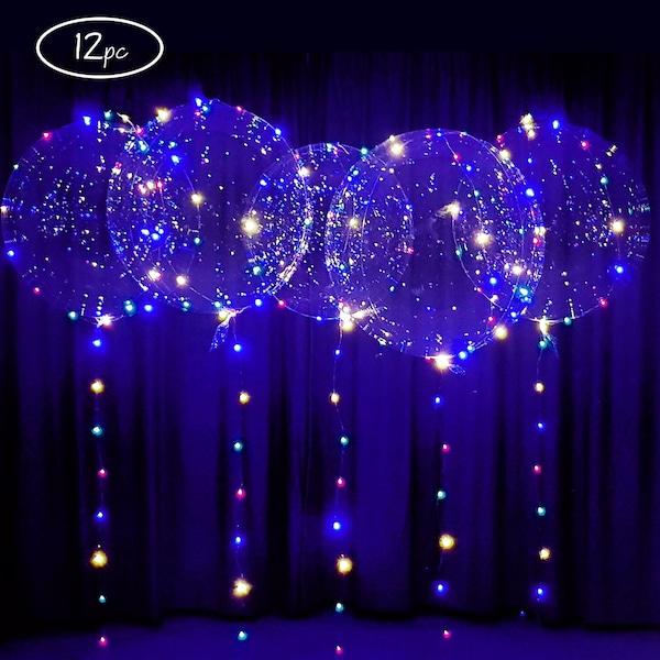 12pcs LED light up bobo balloons with batteries 22 inch transparent bubble with string lights for helium or air