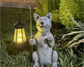Hand-Painted Hachiko Dog Garden Statue with Solar Lantern