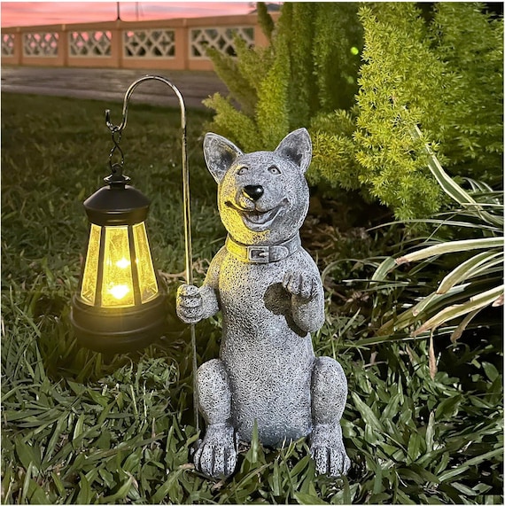 Hand-Painted Hachiko Dog Garden Statue with Solar Lantern