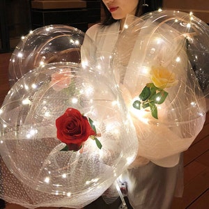 6pc-LED clear balloons with artificial rose for table tops all inclusive kit no helium required-great for wedding parties, bachelorette image 3