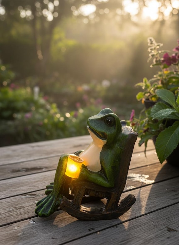 Gift for Mum, Frog for Garden decor, light up magic drink
