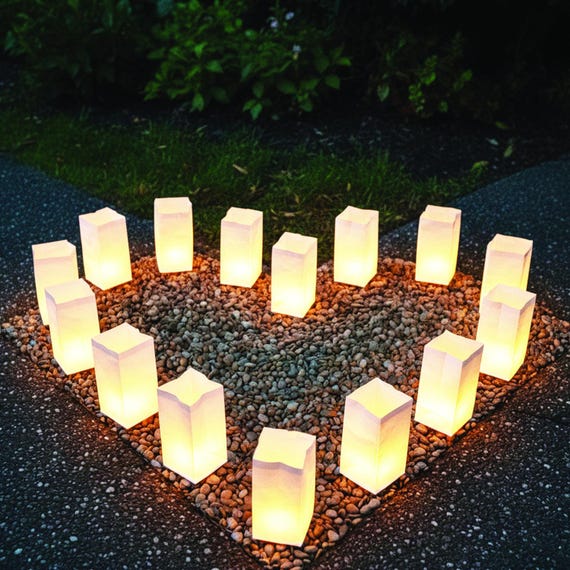 White Plastic Reusable Luminary Bags, Christmas Luminaries for Outdoors, (Not Include Light) (20pcs)