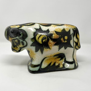 A Celtic Pottery Bull in the Folk pattern designed by Bill Fisher, Newlyn, 1960's