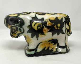 A Celtic Pottery Bull in the Folk pattern designed by Bill Fisher, Newlyn, 1960's
