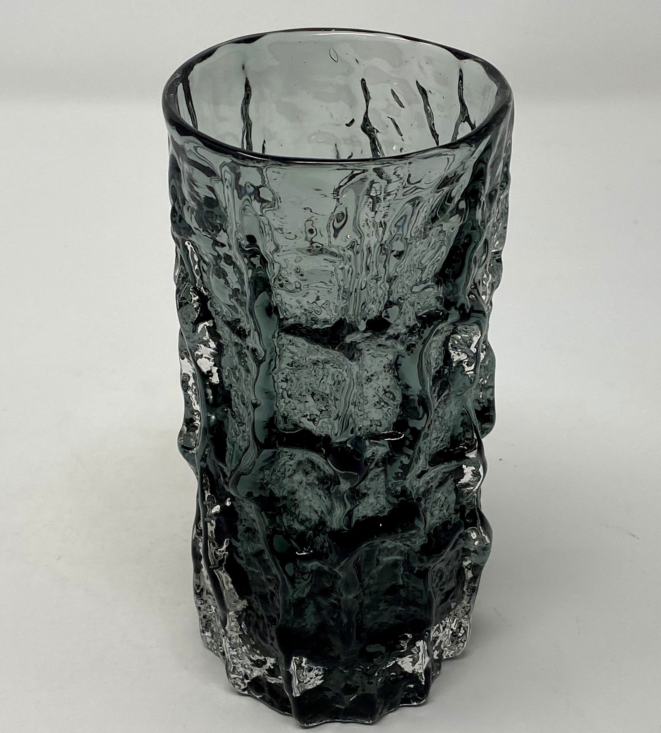 A Textured Glass Bark Vase in Pewter Designed by Geoffrey