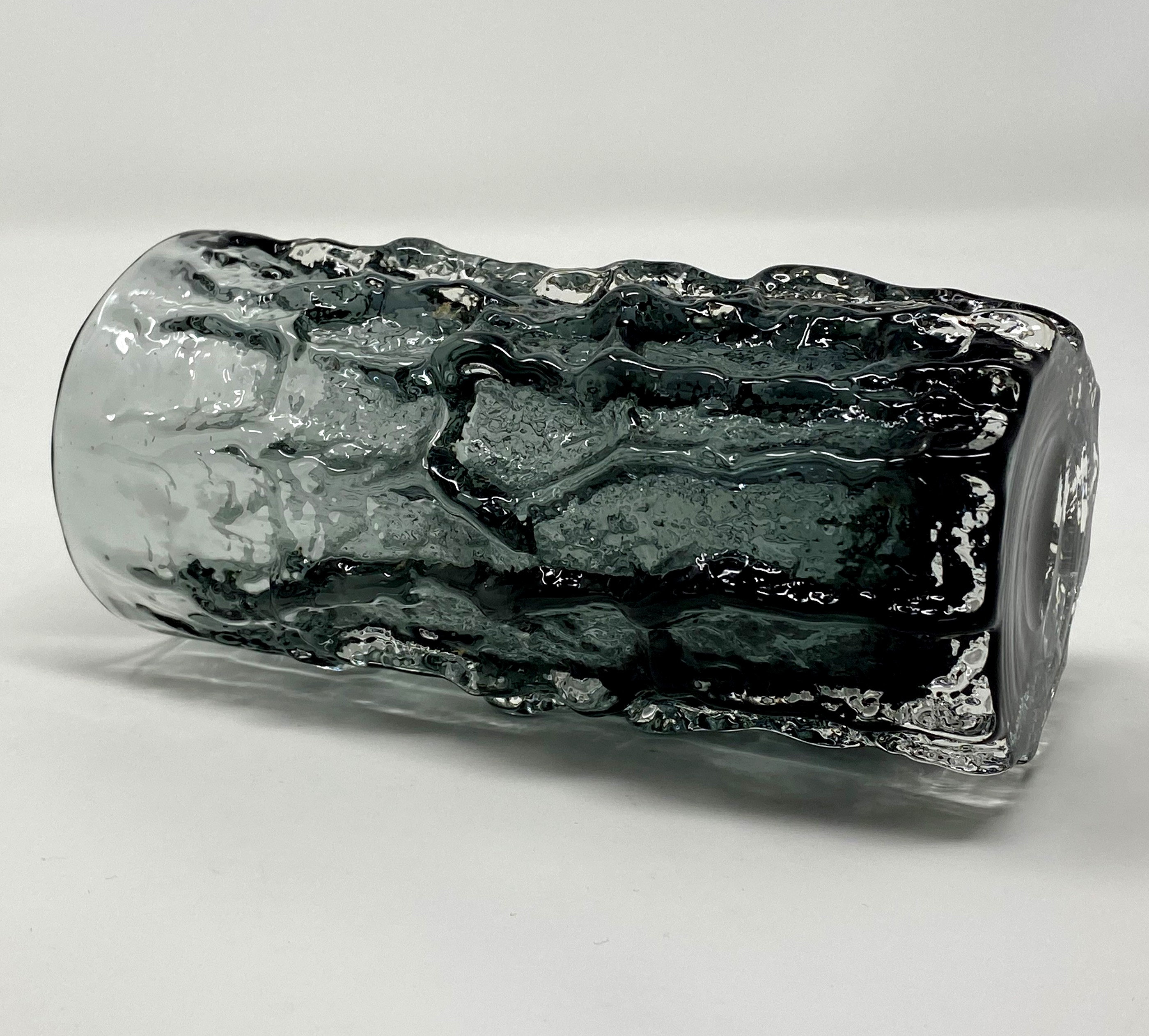 A Textured Glass Bark Vase in Pewter Designed by Geoffrey