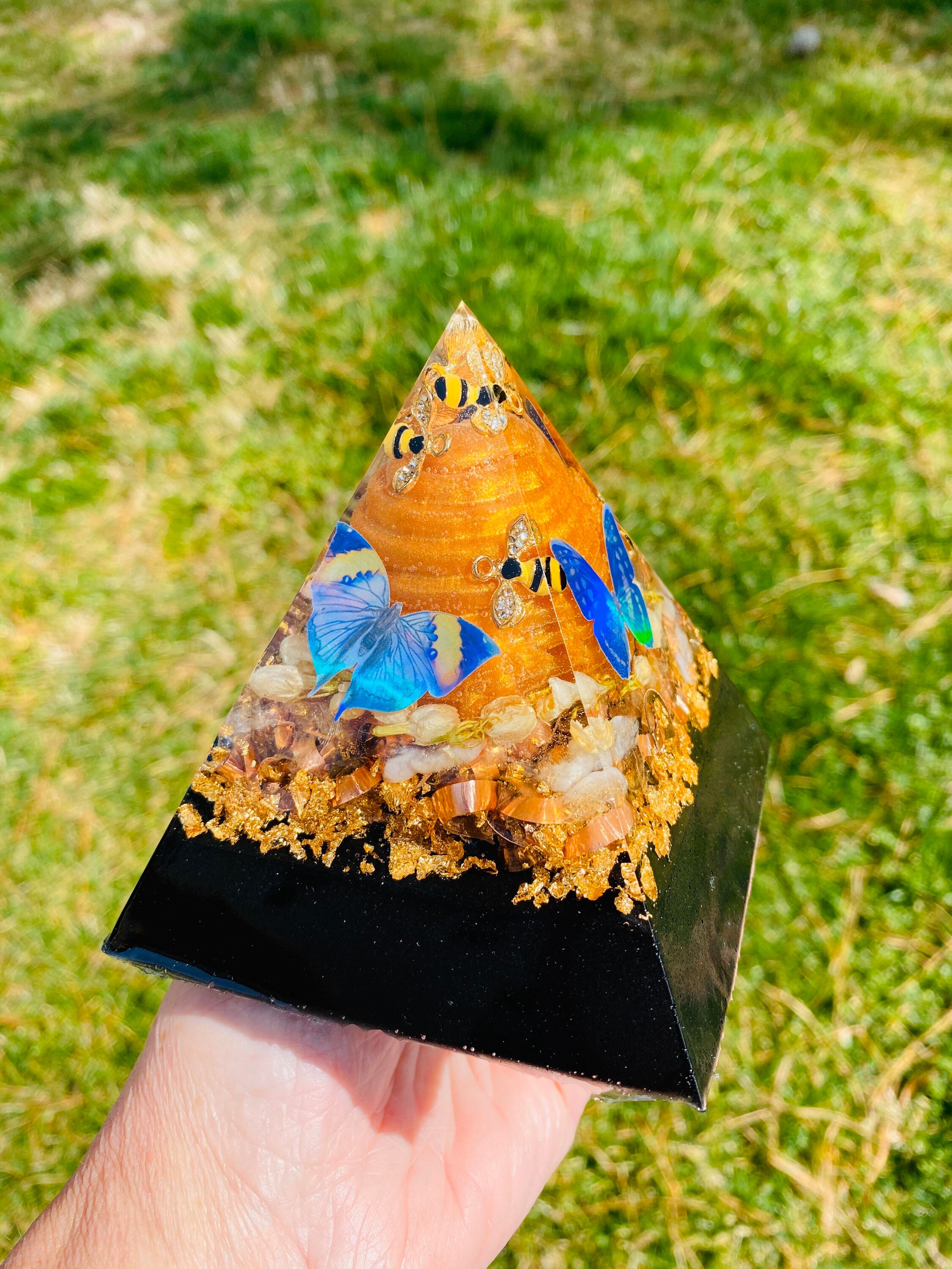 Bee orgone pyramid emf 5g protection black gold with citrine  etsy Bee orgone pyramid emf 5g protection black gold with citrine  etsy