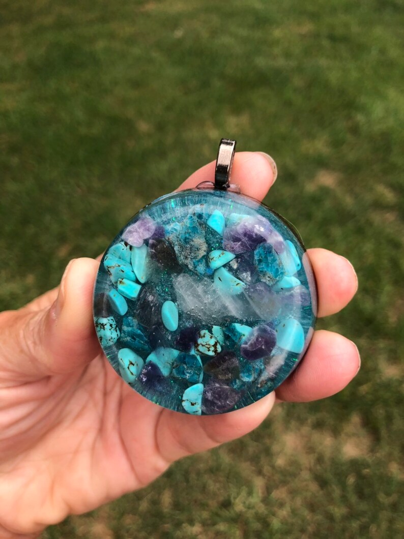Orgonite Purple pipe pendant Orgone Chakra Healing Necklace with Crystals Emf Protection Purple