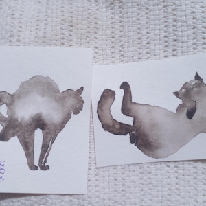 Black Cat Watercolor ACEO Art Cards: Original Painting Set (3.5x2.5 in)
