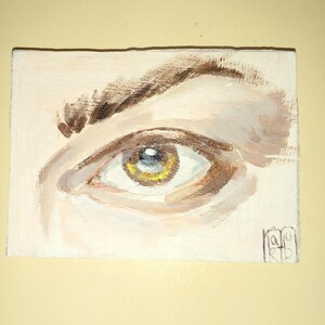 ACEO Pintura original Arte ACEO tarjetas pintura acrílica pequeña 2.5X3.5 in pintura ojo
