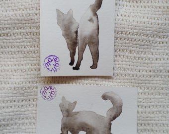 Black Cat Watercolor Painting ACEO Set: Original Art Cards