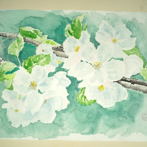 Dipinto ad acquerello originale Fiore di melo Dipinto d'arte Dipinto originale fiore primaverile