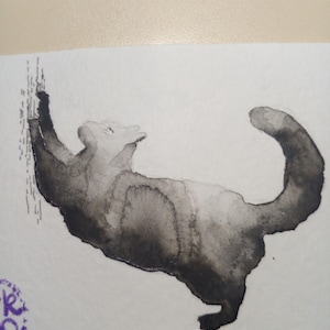 Peinture originale ACEO Chat noir qui gratte les murs Art ACEO cartes Peinture aquarelle semi-abstraite Aceo petit 2,5 X 3,5 pouces